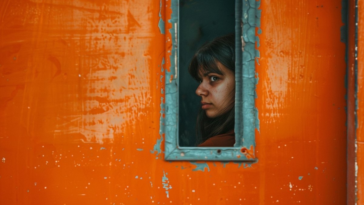 Woman looking sneaky