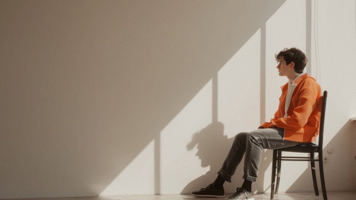 a guy sitting on a chair alone at the corner, feeling left out