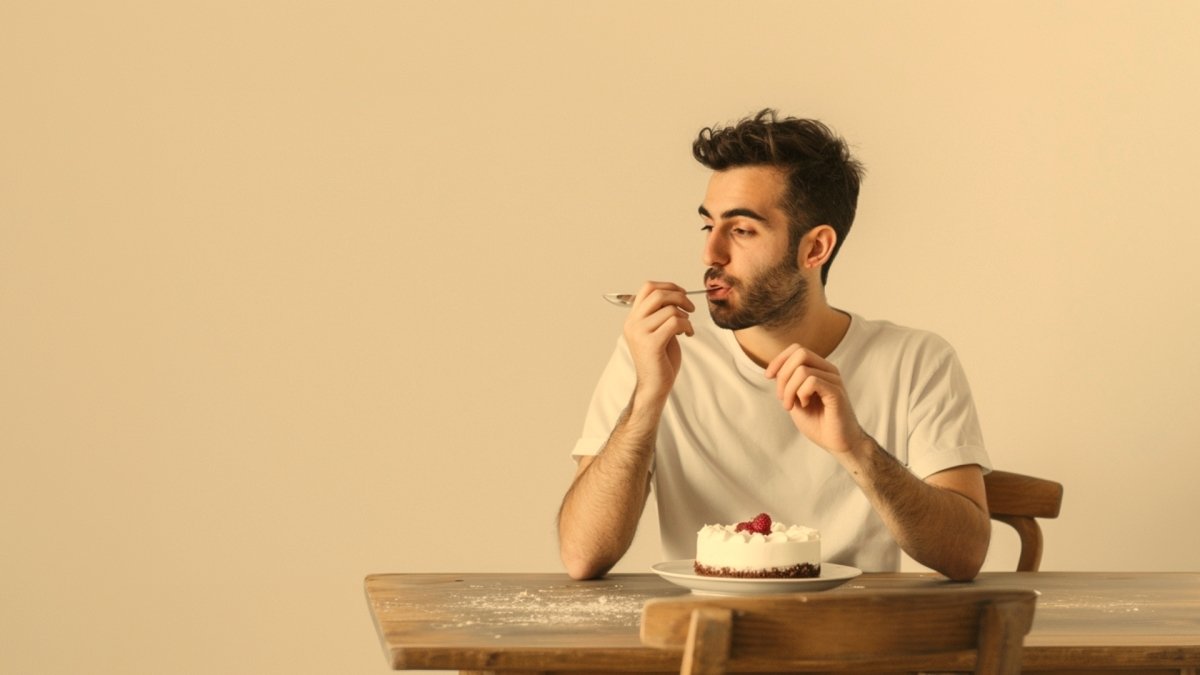 man eating cake alone, living unapologetically