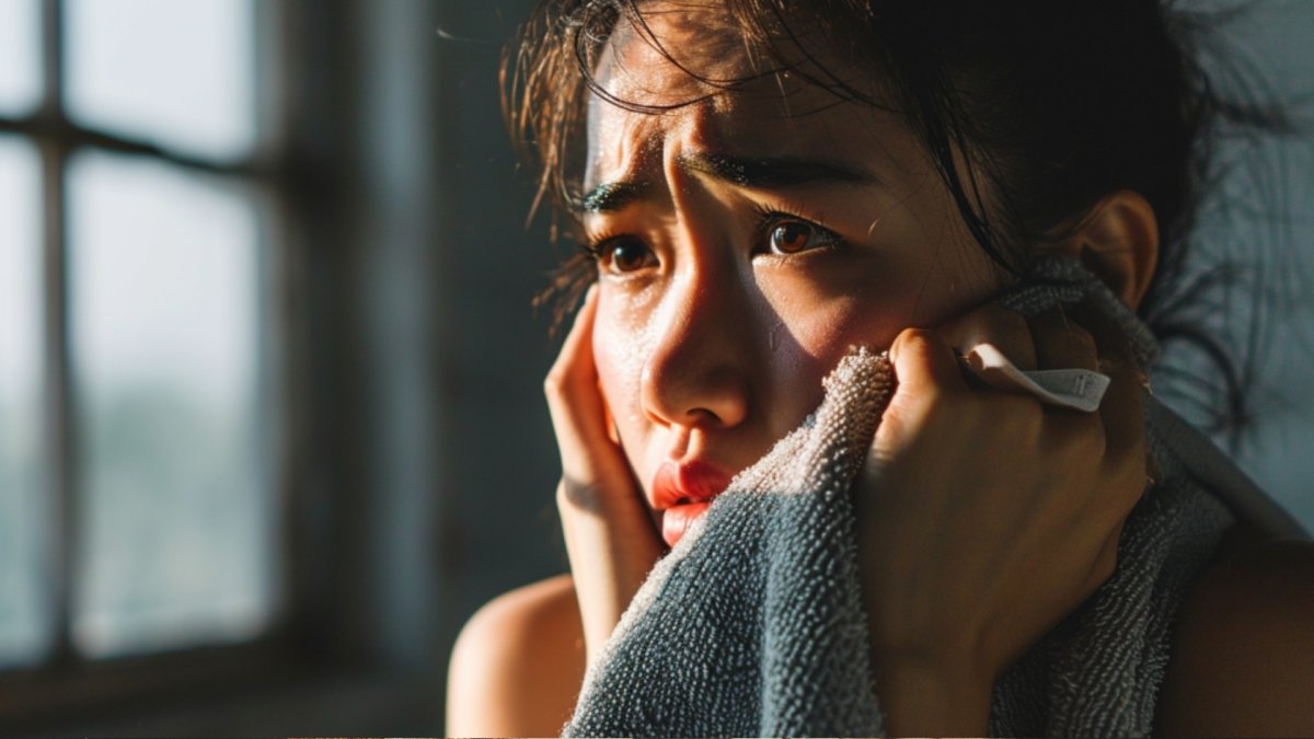 woman playing victim at home