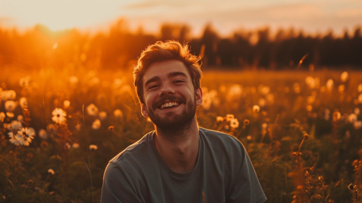 happy guy in a field uplifted and inspired by the words 'you are amazing'