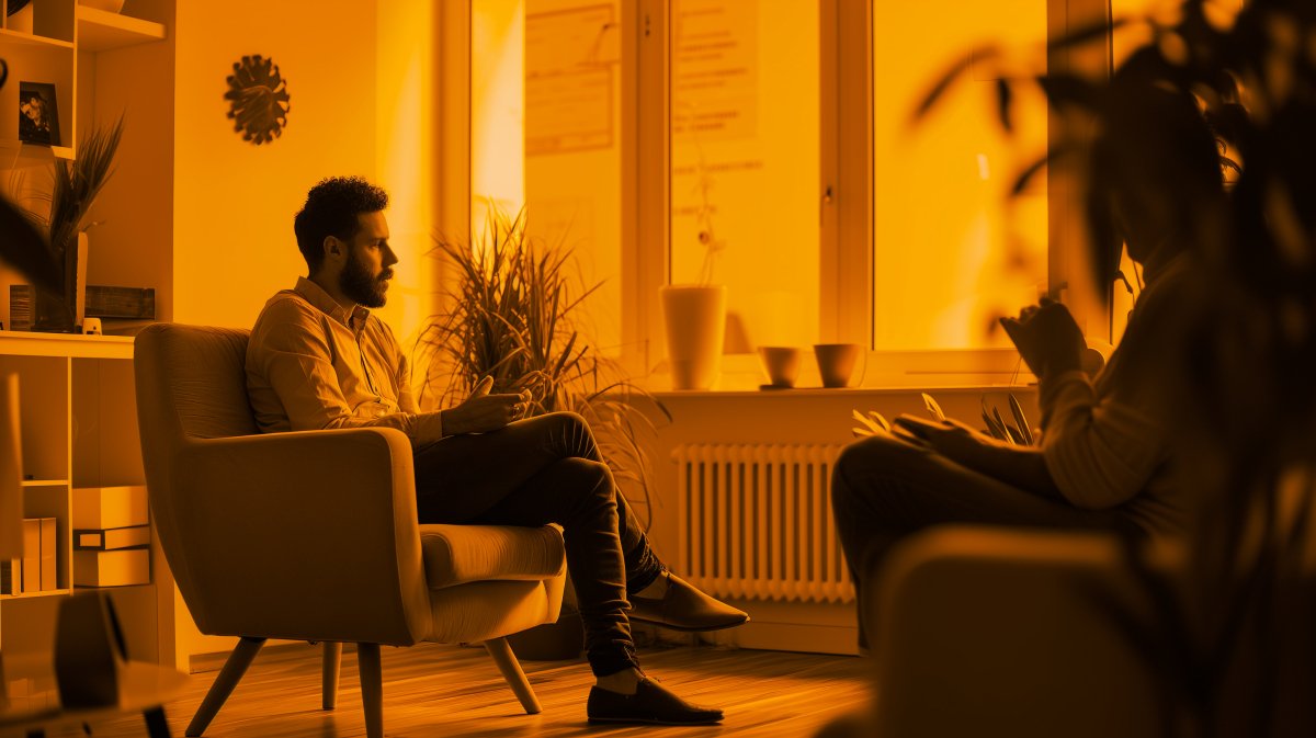 therapist with a couple for a therapy in his office