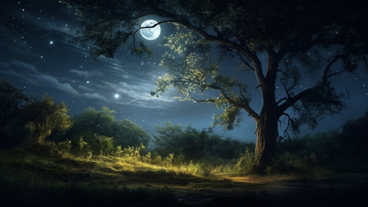 a night landscape with a beautiful moon