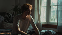 Man sitting in his room feeling disconnected