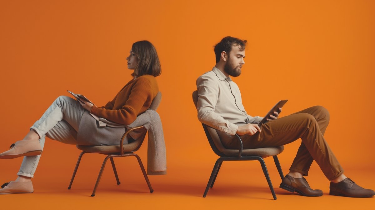 couples sitting on chair busy with their own works