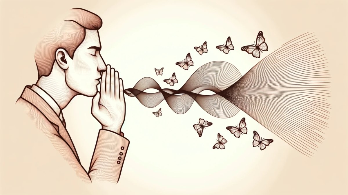 illustration of man speaking kind words represented by butterflies