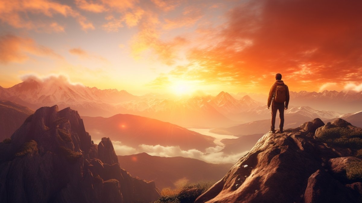 Man looking at the sunrise with optimism