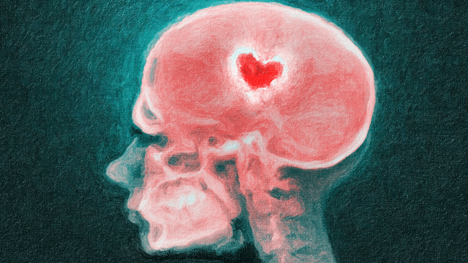 painting of head representing the mind and a small heart inside