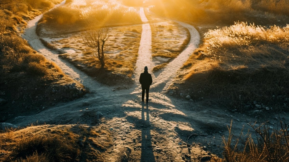 Man deciding which path to take in life