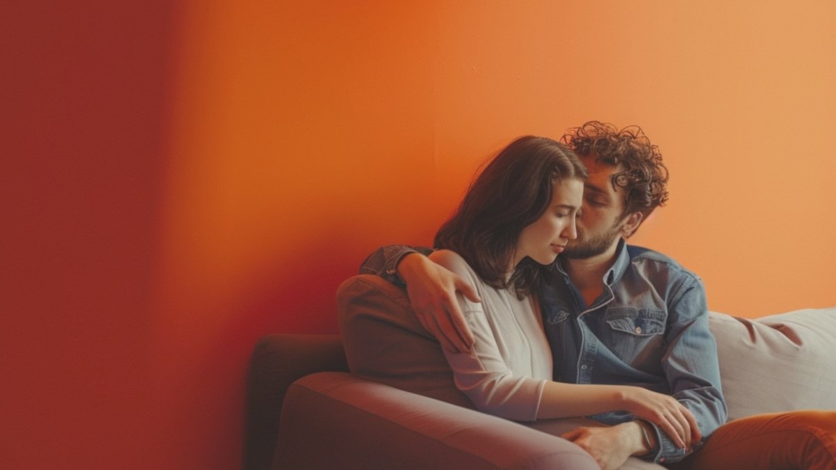 Man reassuring his Anxious girlfriend