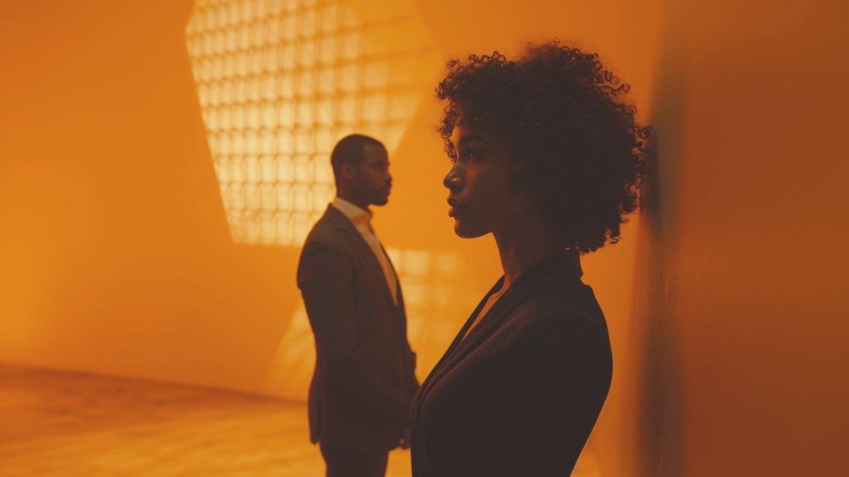 woman standing away from her husband, losing interest on him