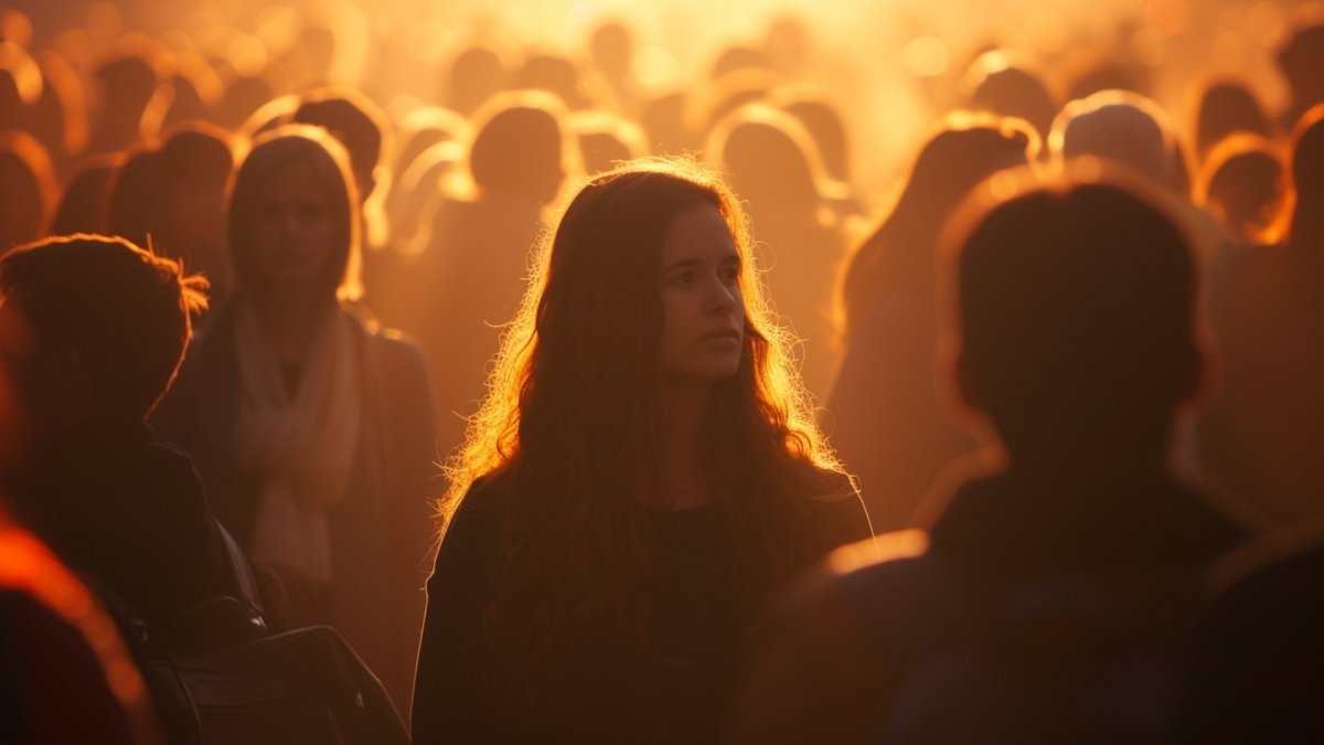 woman standing in a crowd feeling invisible