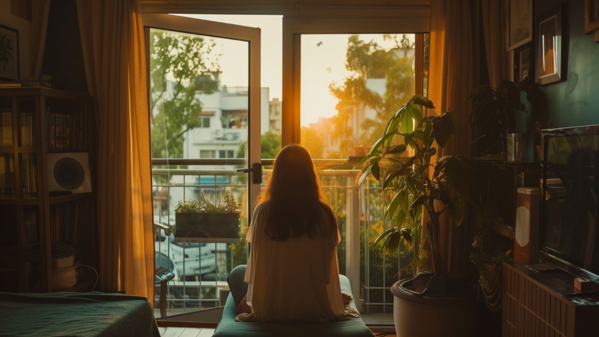 woman enjoying sunset from her house embracing loneliness